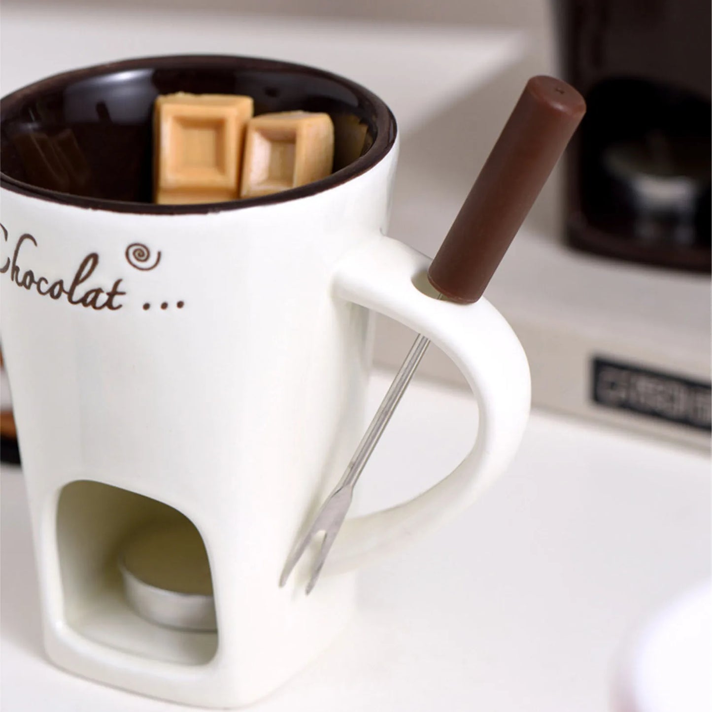 Taza Fondue de Chocolate con Vela – Derretidor de Cerámica, Perfecta para Regalar