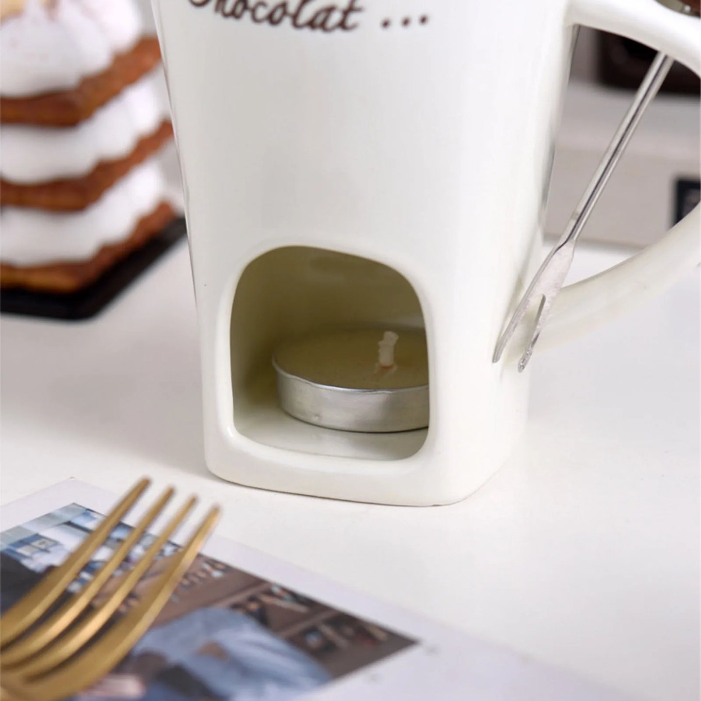 Taza Fondue de Chocolate con Vela – Derretidor de Cerámica, Perfecta para Regalar